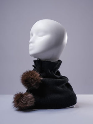 Darkhan: Neck Warmer and Hat in one - Pure Mongolian Cashmere and Fur